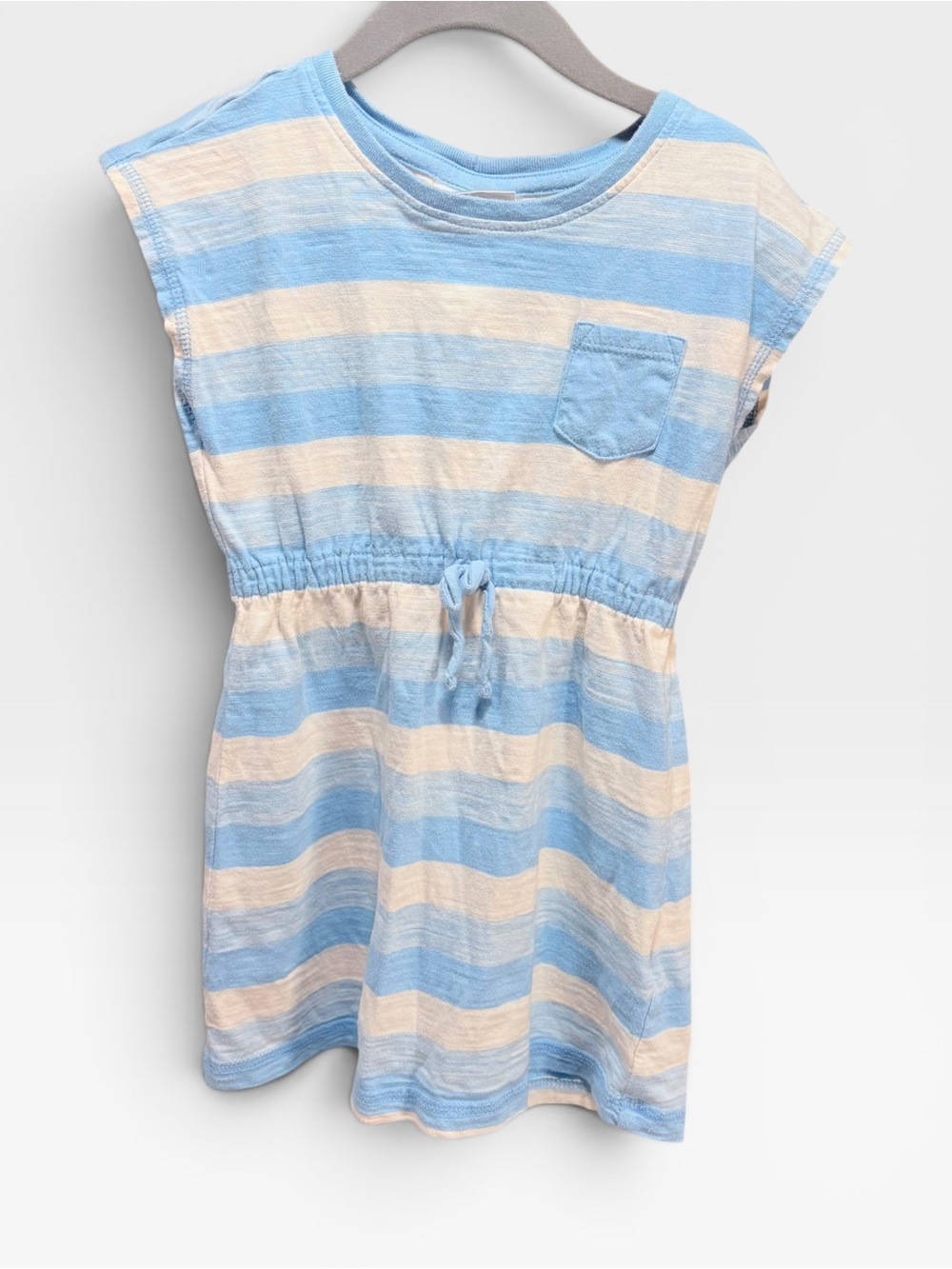 Hanna Andersson Blue Cream Striped Drawstring Pocket Dress Size 4 100cm EUC